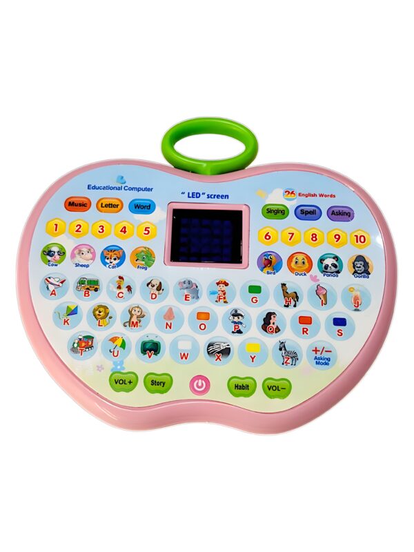 Apple Shape Educational Mini Computer Toy for Kids LED Display and Music for Learning Alphabets Numbers Words and Animals