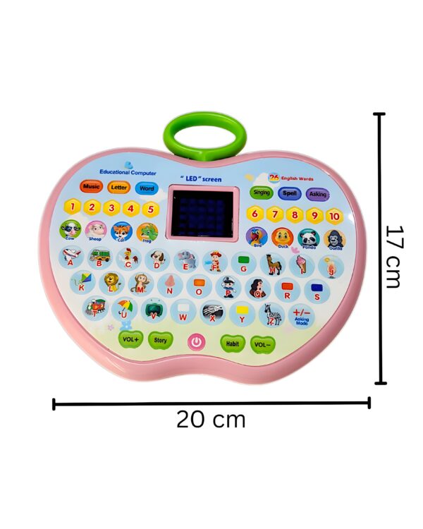Apple Shape Educational Mini Computer Toy for Kids LED Display and Music for Learning Alphabets Numbers Words and Animals - Image 3