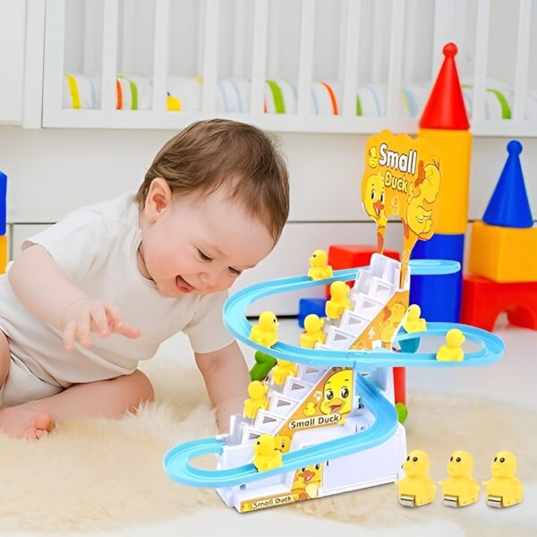 Small Duck Slide Toy Automatic Stair-Climbing Ducklings Race Track Set Little Lovely Duck Slide Escalator Toy with Lights and Music - Image 2